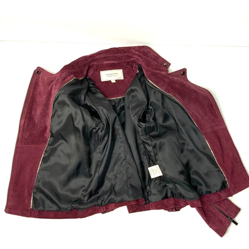 New Bagatelle Leather  Suede Moto Jacket Maroon Sz M - Picture 12 of 16